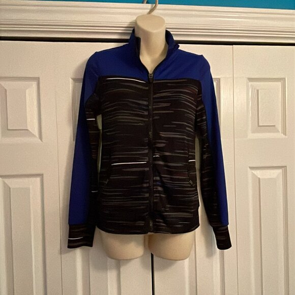 Active wear Royal Blue Gray stripe Urban zip up Sweater Girls Size L  - 14/16 - Picture 4 of 13